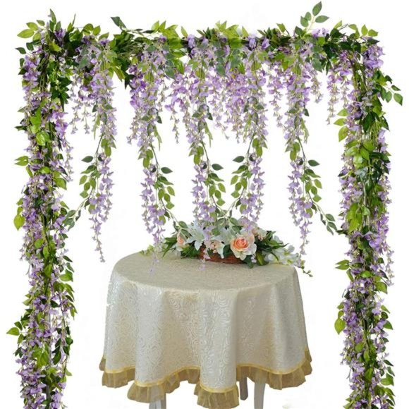 Wisteria Artificial Flowers Garland, 4 Pcs Total 28.8ft Artificial Wisteria Vine - Picture 6 of 7